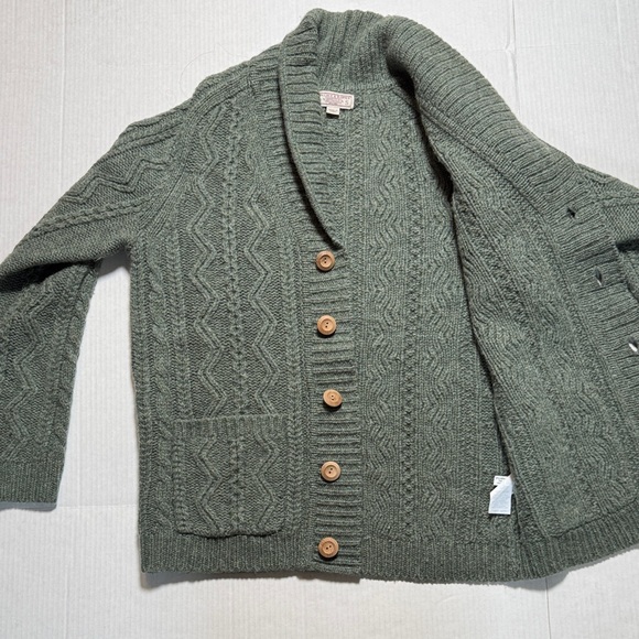 WALLACE & BARNES Men's Green Cable Knit Cardigan Sweater 100% Wool Preppy Size S - Picture 11 of 11